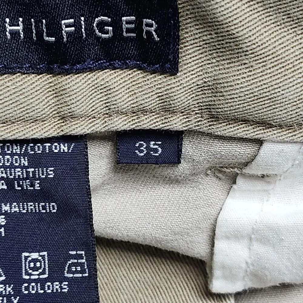 Tommy‎ Hilfiger Shorts Mens 35 Khaki Classic Chino Casual Flat Front Embroidered